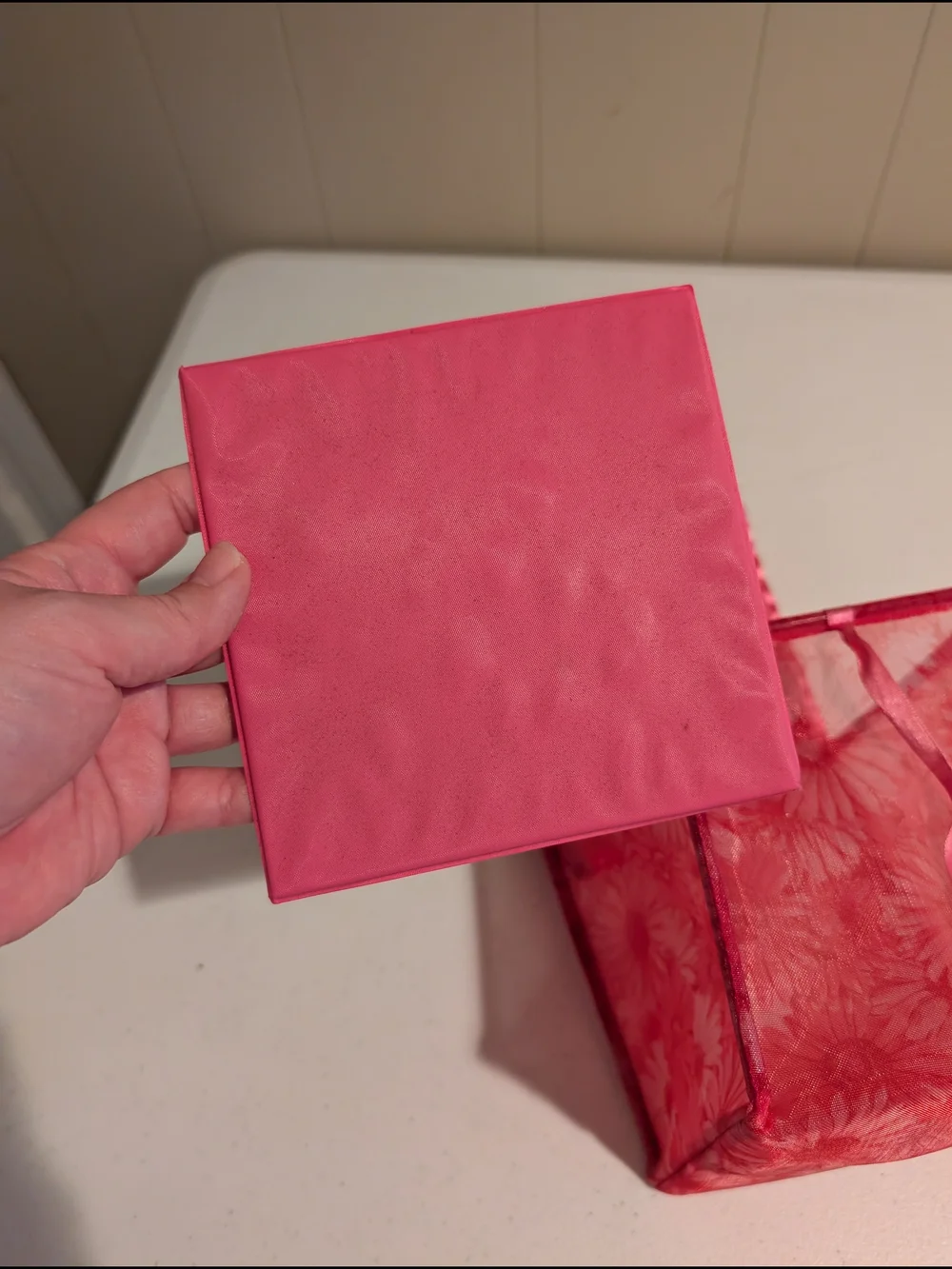 Sheer Pink Organza Gift Bag with Floral Print